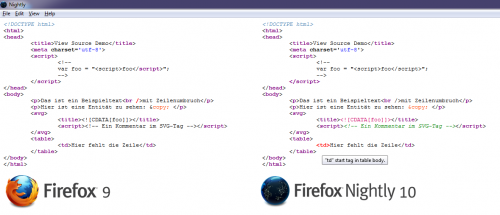 Firefox Quelltextansicht