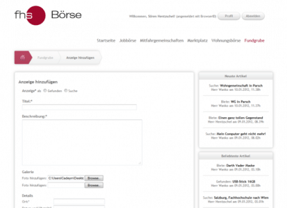  FH Börse Fundgrube Anzeige hinzufügen
