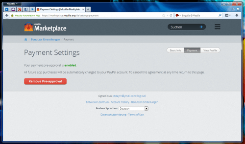 Mozilla Marketplace Bezahleinstellungen