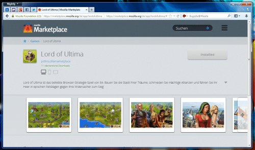 Mozilla Marketplace Detailansicht installiert