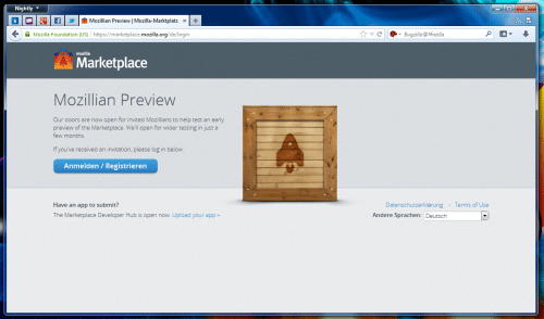Mozilla Marketplace Startseite Gast