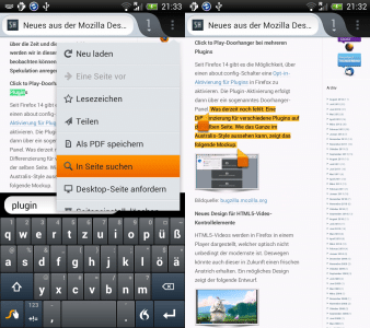 Firefox Mobie Suche und Kopieren