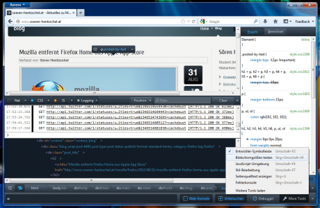 Firefox 17 Entwickler-Werkzeuge