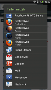 Firefox Mobile – Seite senden via Teilen-Menü