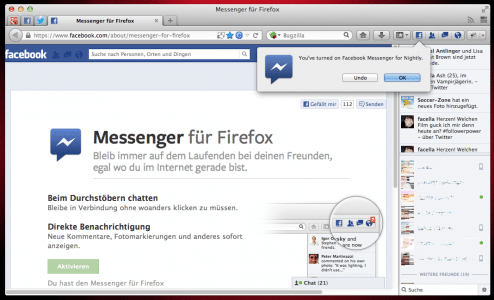 Firefox SocialAPI Facebook-Aktivierung