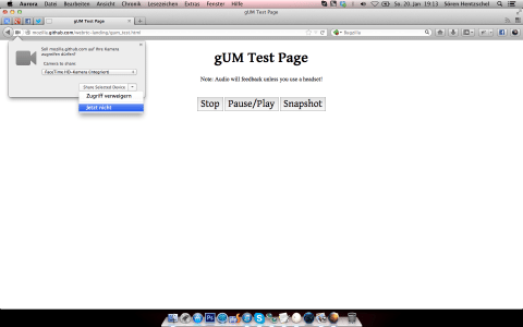 Firefox 20 getUserMedia Zugriffs-Abfrage