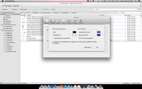 Thunderbird Farb-Einstellungen