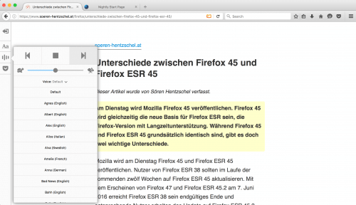 Firefox 47: Artikel vorlesen