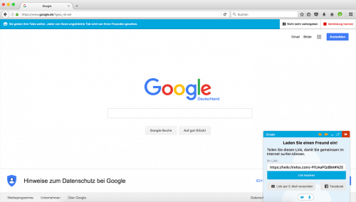 Firefox Hello 1.1 Link teilen