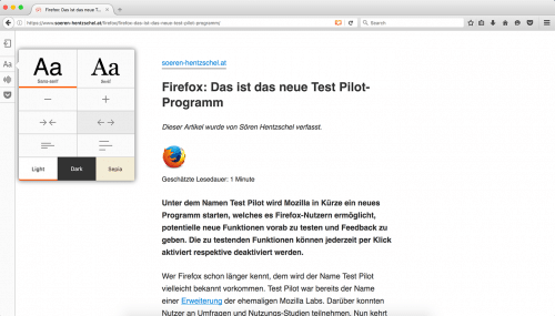 Firefox 49 Lese-Ansicht