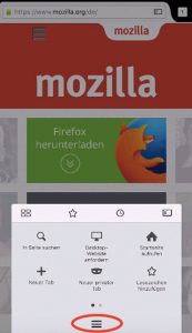 Firefox für iOS: Menü