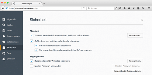 Firefox 48: SafeBrowsing-Einstellungen