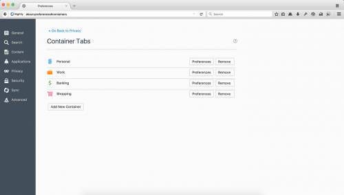Container Tabs in Firefox 52