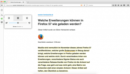 Artikel vorlesen, Firefox 52