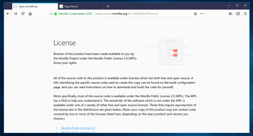 Photon Firefox 57 about:license