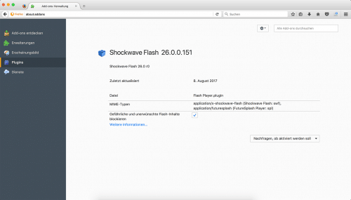 Firefox 55 Flash-Einstellungen