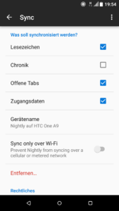 Firefox 58 für Android, Sync nur über WLAN