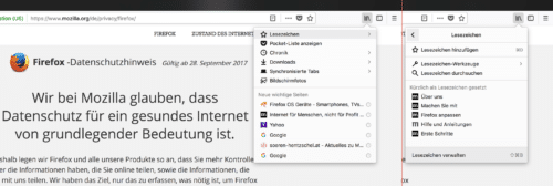 Firefox Quantum Bibliotheks-Menü