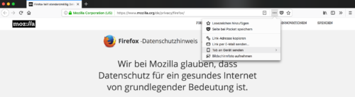 Firefox Quantum Seiten-Menü