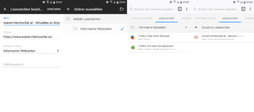 Firefox 58 für Android Lesezeichen-Verwaltung