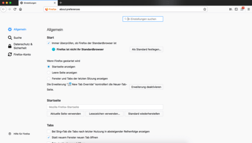 Firefox 58 Einstellungen