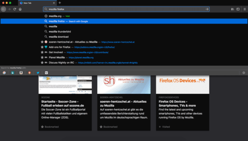 Dunkles Theme in Firefox 61