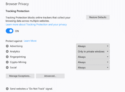 Tracking-Schutz Firefox 62