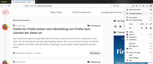 Tracking-Schutz im Firefox-Menü