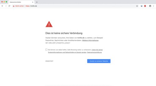 Symantec-Fehler in Google Chrome