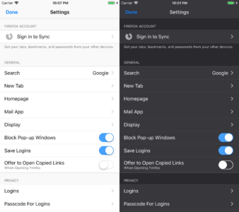 Dark Theme in Firefox 13.0 für Apple iOS