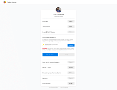 Firefox Account Wiederherstellungsschlüssel