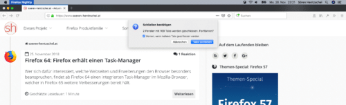 Schließen-Warnung Firefox 65