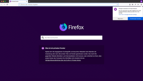 Firefox 67: Erweiterungen in privaten Fenstern