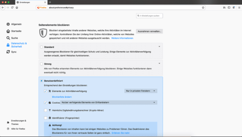 Datenschutz-Einstellungen Firefox 67