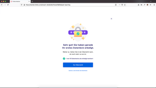 Firefox Monitor - Datenleck als erledigt markieren