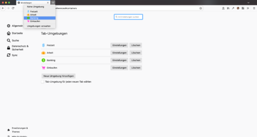 Tab-Umgebungen in Firefox