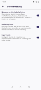 Firefox Preview 4.0: Datenerhebungs-Einstellungen
