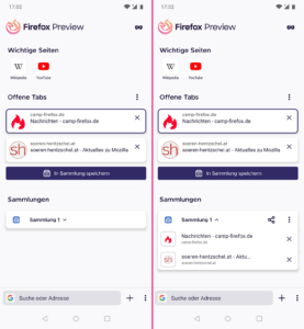 Firefox Preview 4.3 Sammlungen