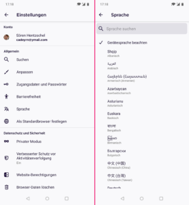 Firefox Preview 4.3 Sprache direkt im Browser wechseln