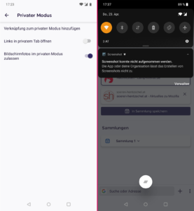 Firefox Preview 4.3 Keine Screenshots im privaten Modus