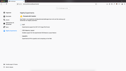 Experimentelle Funktionen in Firefox