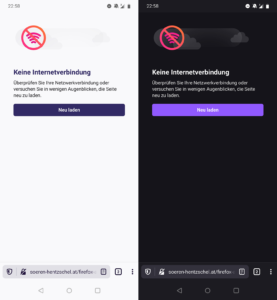 Firefox Preview 5.2 Fehlerseiten Dark Mode