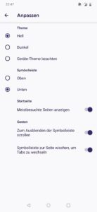 Gesten-Einstellungen Firefox 82 für Android