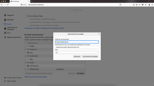 Suchmaschine hinzufügen in Firefox 82