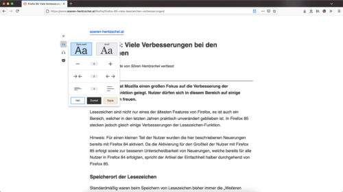 Leseansicht Firefox 86