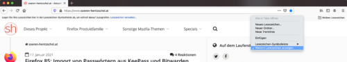 Lesezeichen-Verbesserungen in Firefox 85