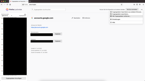 Alle Zugangsdaten löschen ab Firefox 85