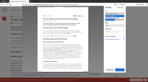 Firefox 86: Seite als PDF speichern