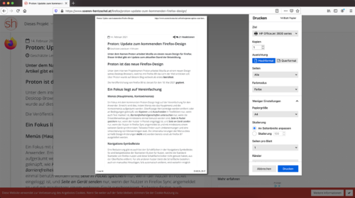 Drucken-Dialog in Firefox 86