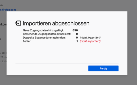 Firefox 86: Dialog nach CSV-Import von Passwörtern